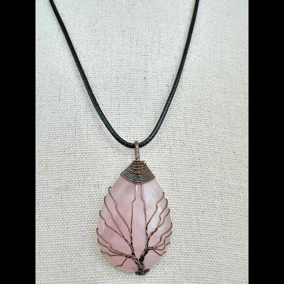 Handcrafted Rose Quartz Wire-Wrap Pendant Necklace - Picture 1 of 13